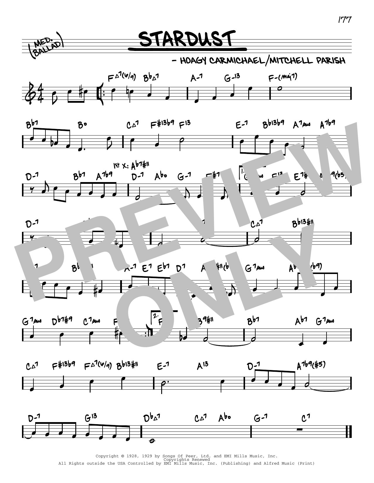 Hoagy Carmichael Stardust (arr. David Hazeltine) Sheet Music Notes & Chords for Real Book – Enhanced Chords - Download or Print PDF