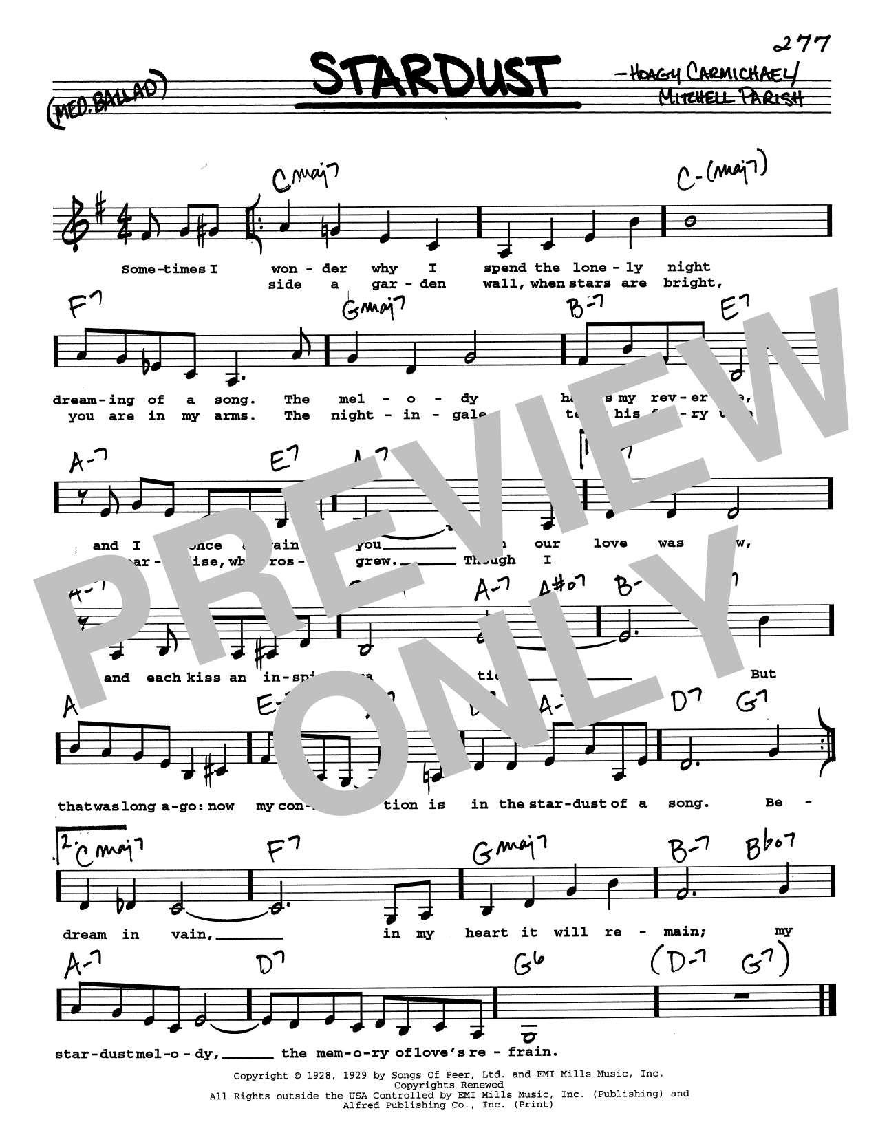 Hoagy Carmichael Stardust (Low Voice) Sheet Music Notes & Chords for Real Book – Melody, Lyrics & Chords - Download or Print PDF