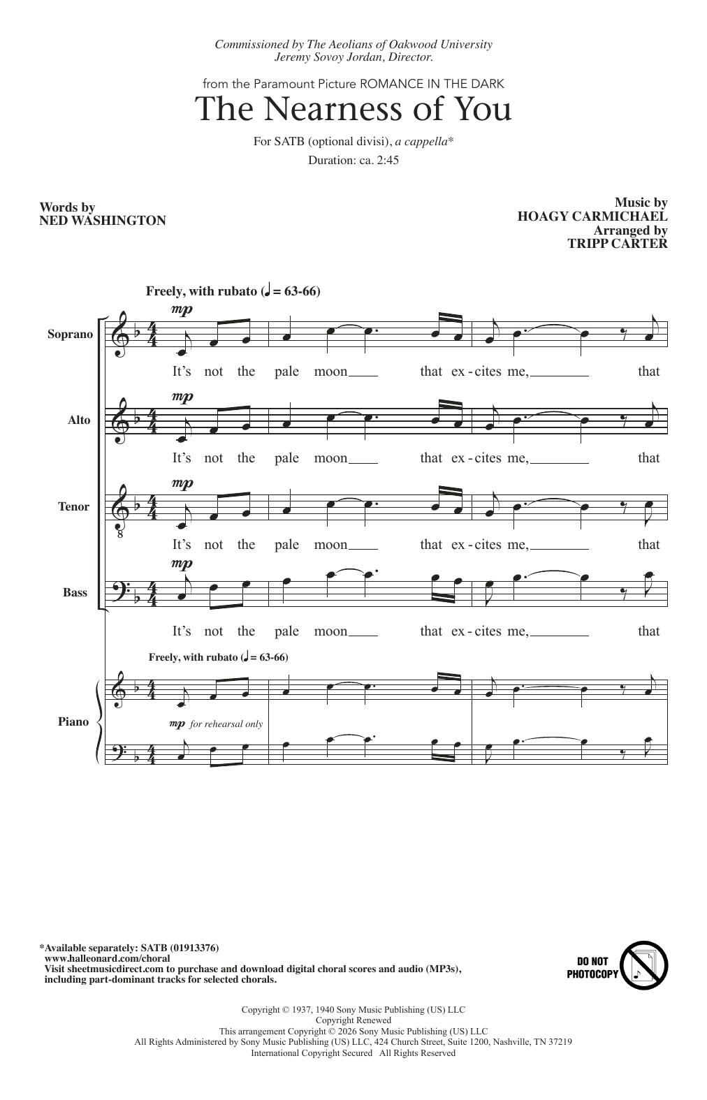 Hoagy Carmichael The Nearness Of You (arr. Tripp Carter) Sheet Music Notes & Chords for SATB Choir - Download or Print PDF