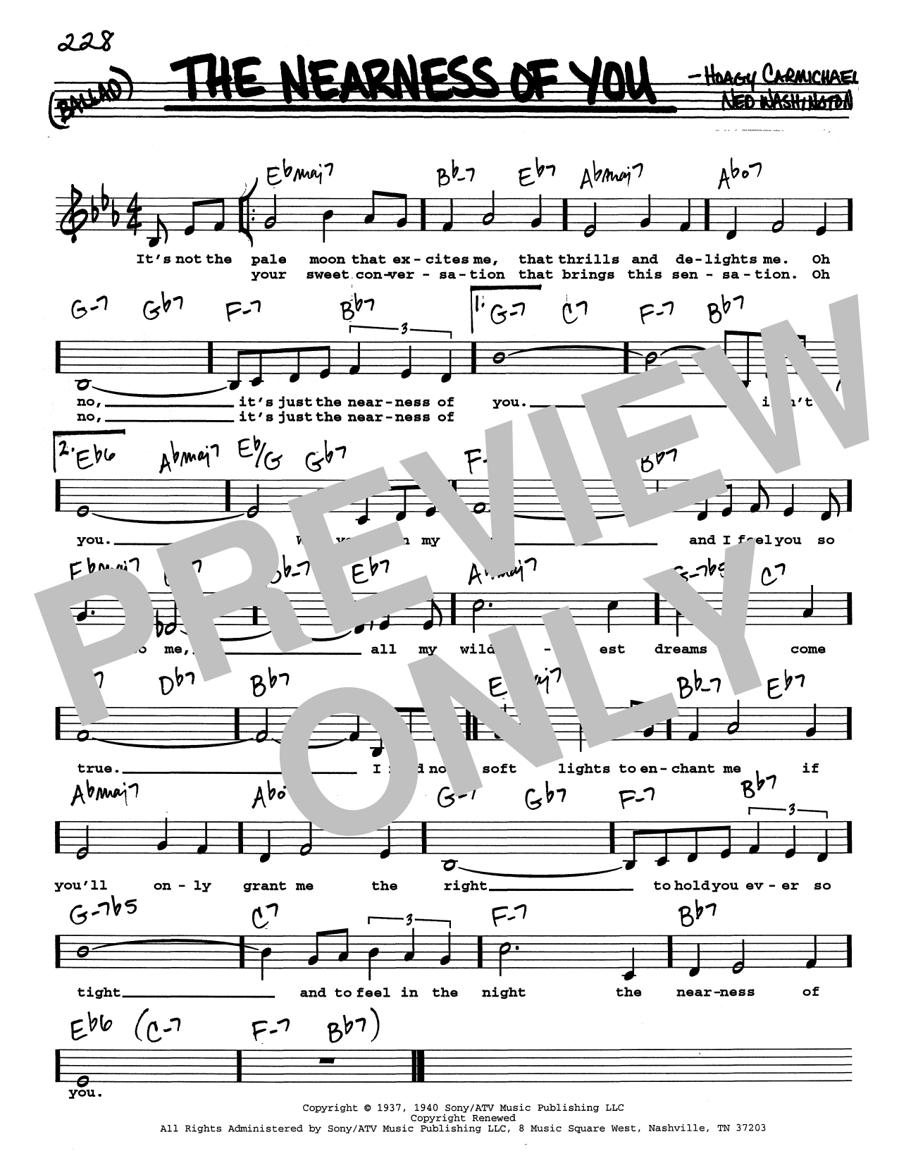 Hoagy Carmichael The Nearness Of You (Low Voice) Sheet Music Notes & Chords for Real Book – Melody, Lyrics & Chords - Download or Print PDF