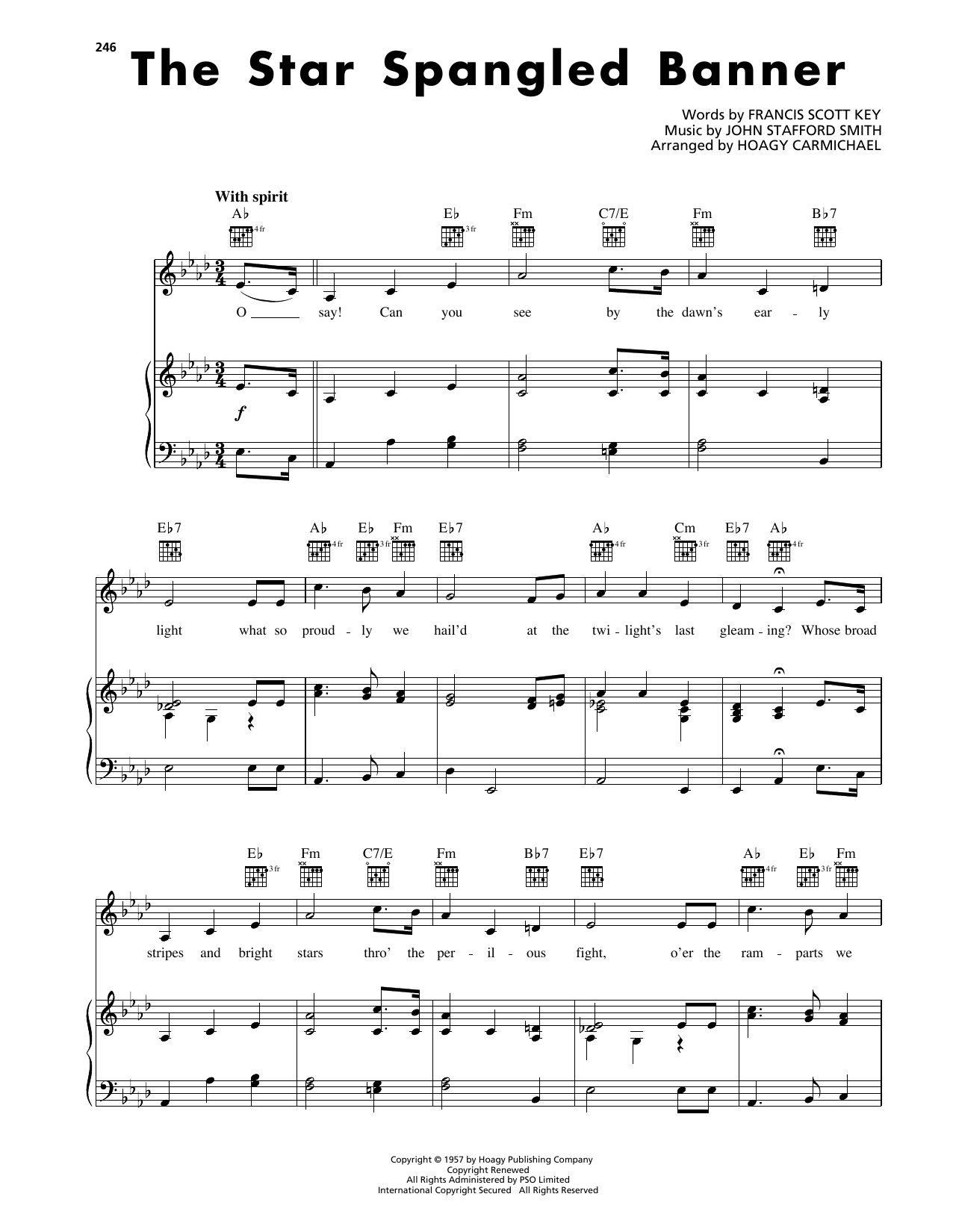 Hoagy Carmichael The Star-Spangled Banner Sheet Music Notes & Chords for Piano, Vocal & Guitar Chords (Right-Hand Melody) - Download or Print PDF