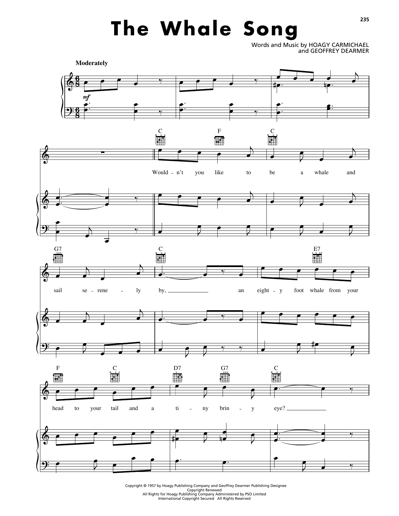 Hoagy Carmichael The Whale Song Sheet Music Notes & Chords for Piano, Vocal & Guitar Chords (Right-Hand Melody) - Download or Print PDF