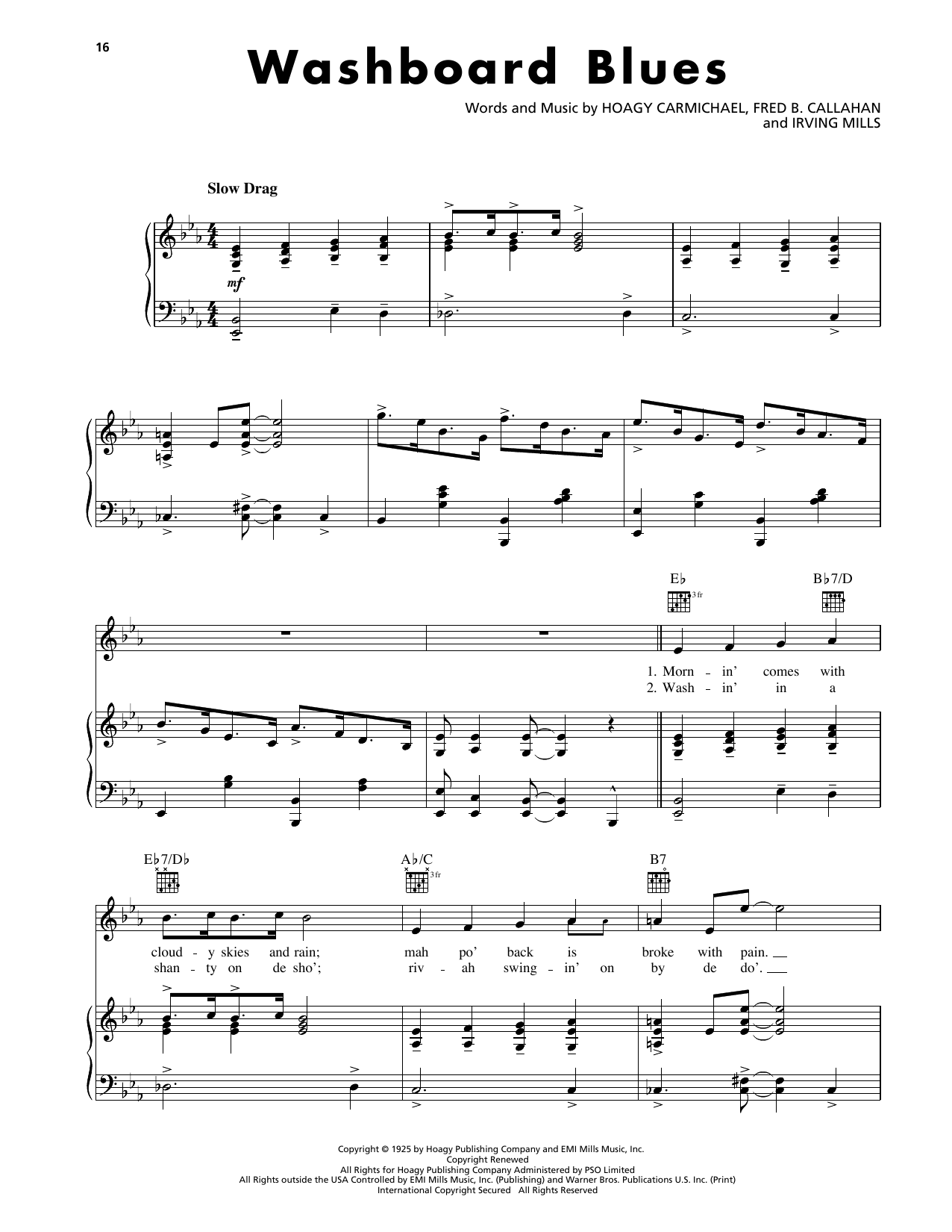 Hoagy Carmichael Washboard Blues Sheet Music Notes & Chords for Piano, Vocal & Guitar Chords (Right-Hand Melody) - Download or Print PDF