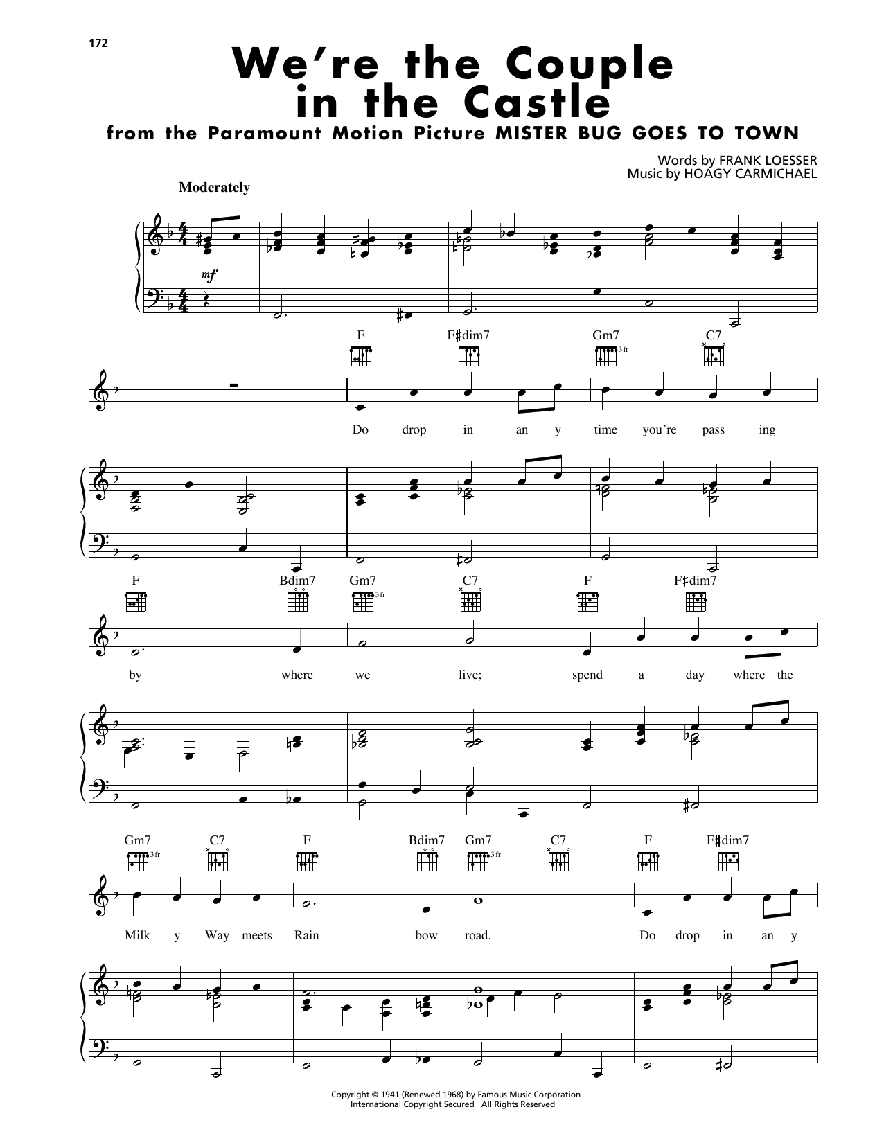 Hoagy Carmichael We're The Couple In The Castle Sheet Music Notes & Chords for Piano, Vocal & Guitar Chords (Right-Hand Melody) - Download or Print PDF