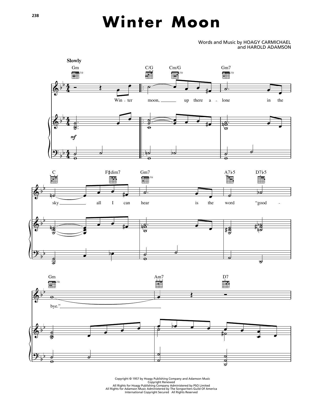 Hoagy Carmichael Winter Moon Sheet Music Notes & Chords for Piano, Vocal & Guitar Chords (Right-Hand Melody) - Download or Print PDF