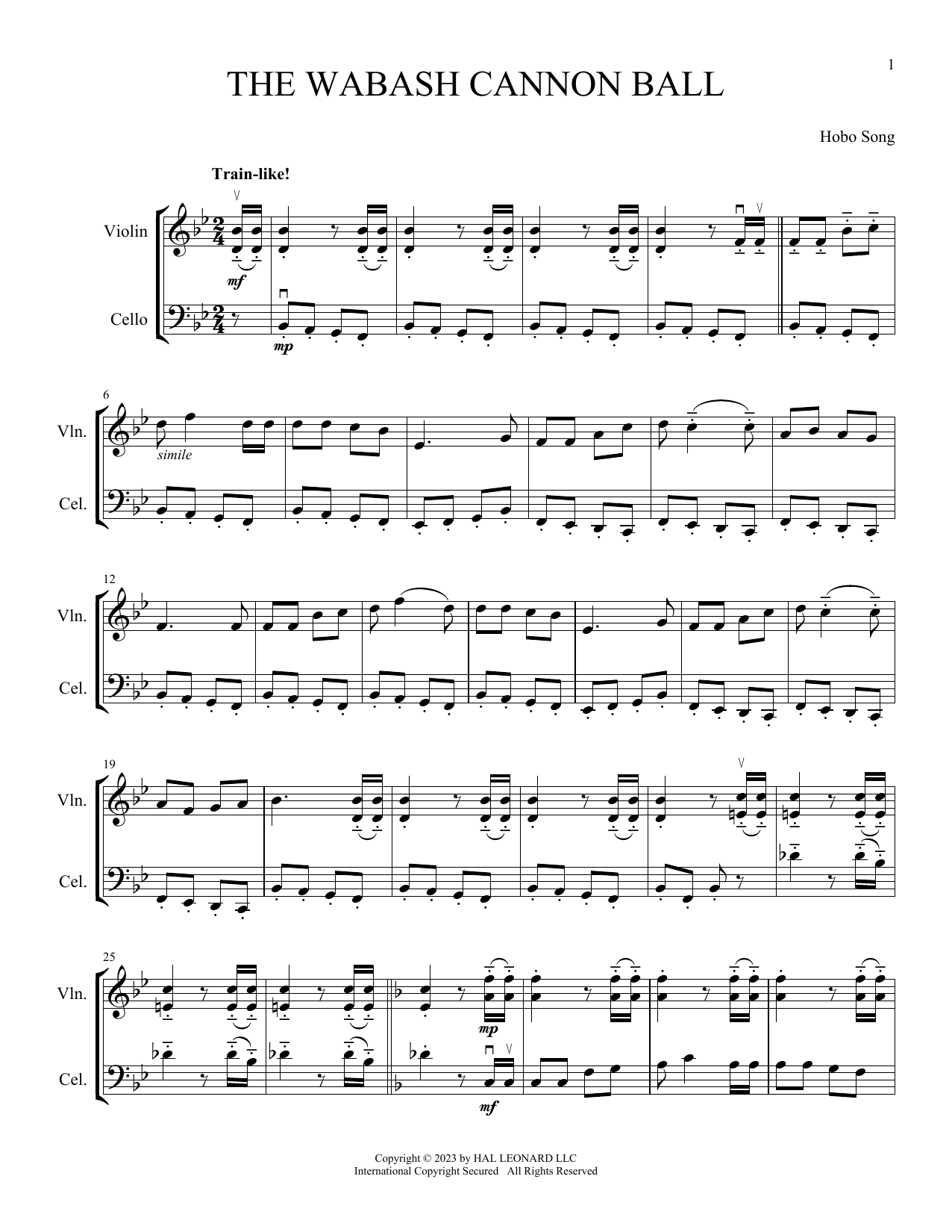 Hobo Song The Wabash Cannon Ball (arr. Michelle Hynson) Sheet Music Notes & Chords for Instrumental Duet - Download or Print PDF