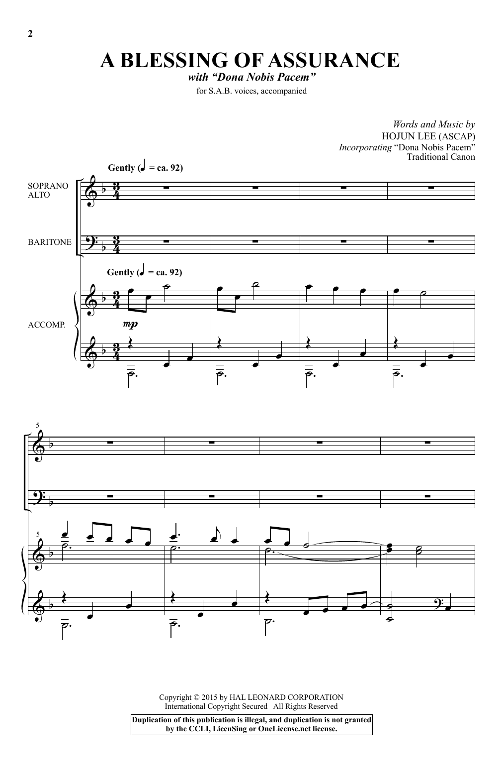 Hojun Lee A Blessing Of Assurance Sheet Music Notes & Chords for SAB - Download or Print PDF