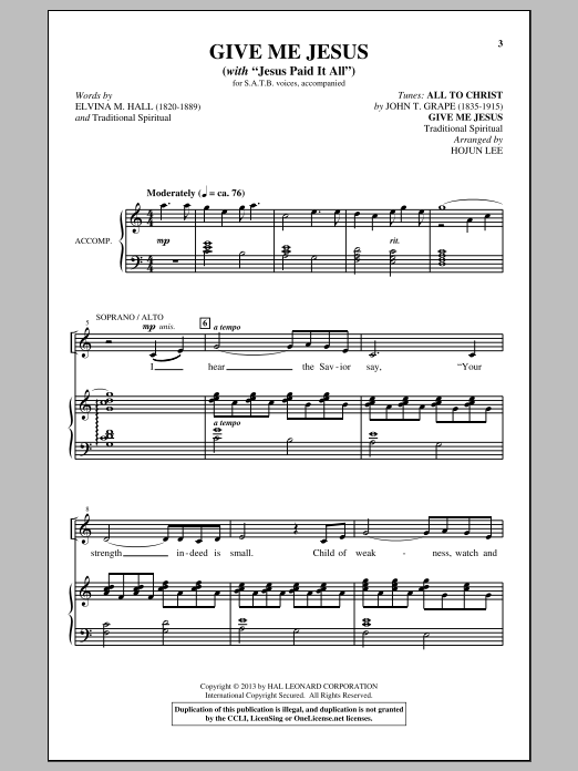Hojun Lee Jesus Paid It All Sheet Music Notes & Chords for SATB - Download or Print PDF