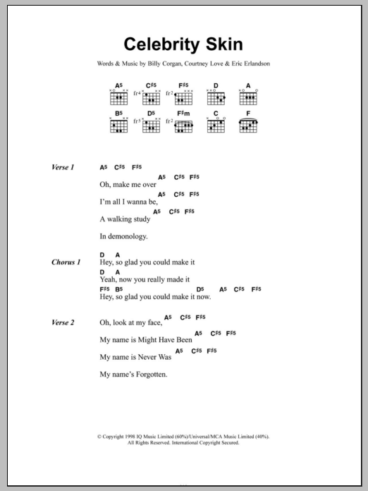 Hole Celebrity Skin Sheet Music Notes & Chords for Lyrics & Chords - Download or Print PDF