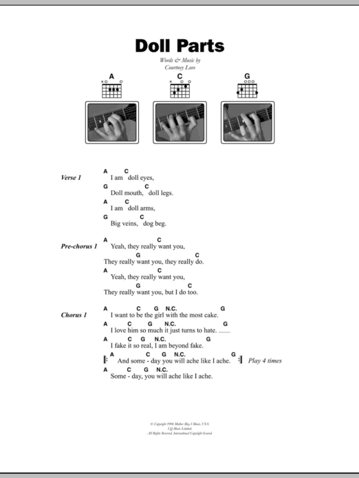 Hole Doll Parts Sheet Music Notes & Chords for Lyrics & Chords - Download or Print PDF