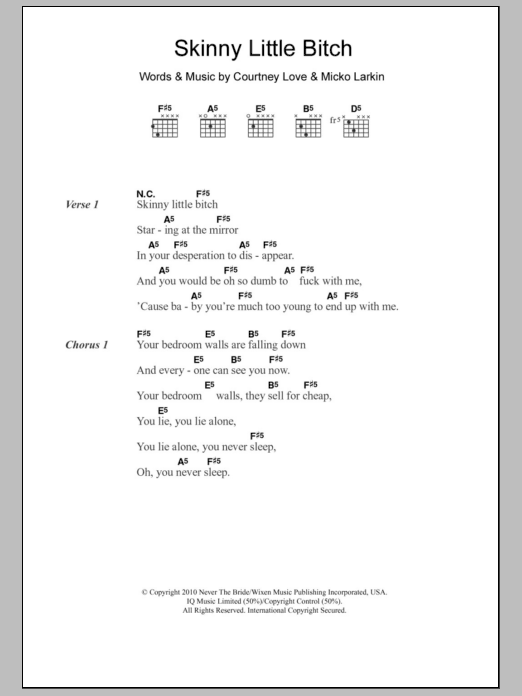 Hole Skinny Little Bitch Sheet Music Notes & Chords for Lyrics & Chords - Download or Print PDF