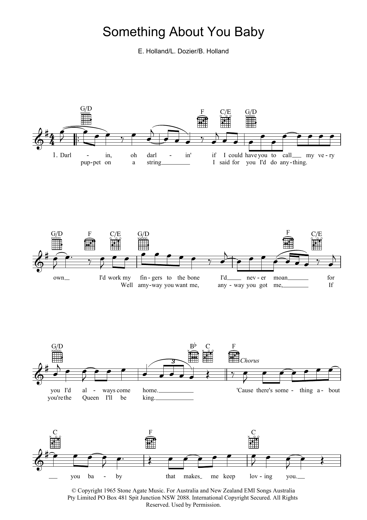 Holland-Dozier-Holland Something About You Baby Sheet Music Notes & Chords for Melody Line, Lyrics & Chords - Download or Print PDF