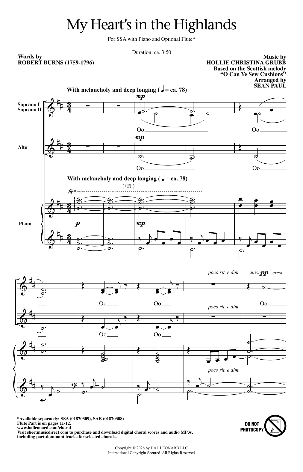 Hollie Christina Grubb My Heart's In The Highlands (arr. Sean Paul) Sheet Music Notes & Chords for SSA Choir - Download or Print PDF