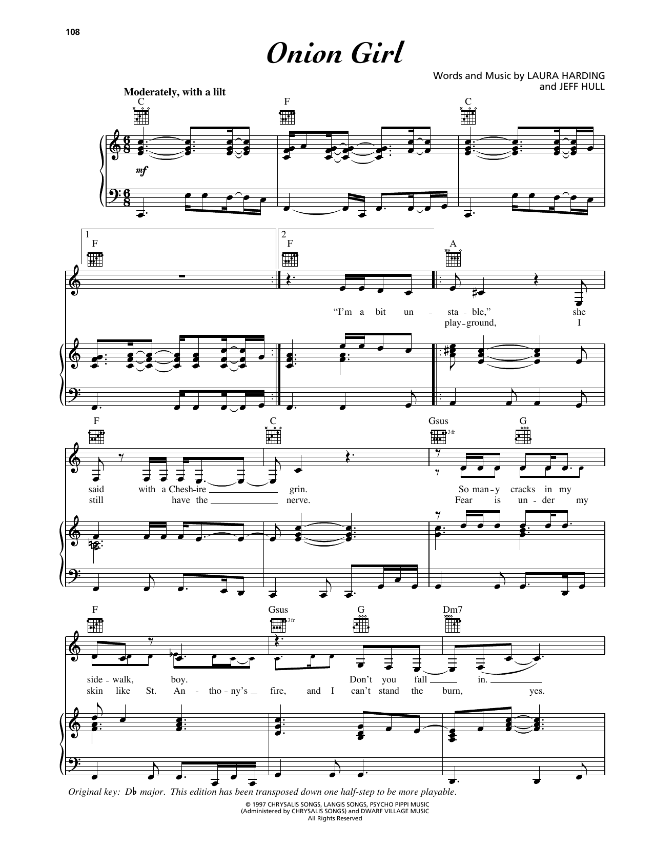 Holly Cole Onion Girl Sheet Music Notes & Chords for Piano, Vocal & Guitar Chords (Right-Hand Melody) - Download or Print PDF Holly Cole Onion Girl Sheet Music Notes & Chords for Piano, Vocal & Guitar Chords (Right-Hand Melody) - Download or Print PDF