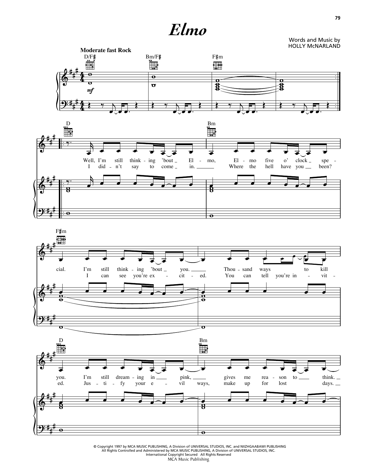 Holly McNarland Elmo Sheet Music Notes & Chords for Piano, Vocal & Guitar Chords (Right-Hand Melody) - Download or Print PDF Holly McNarland Elmo Sheet Music Notes & Chords for Piano, Vocal & Guitar Chords (Right-Hand Melody) - Download or Print PDF
