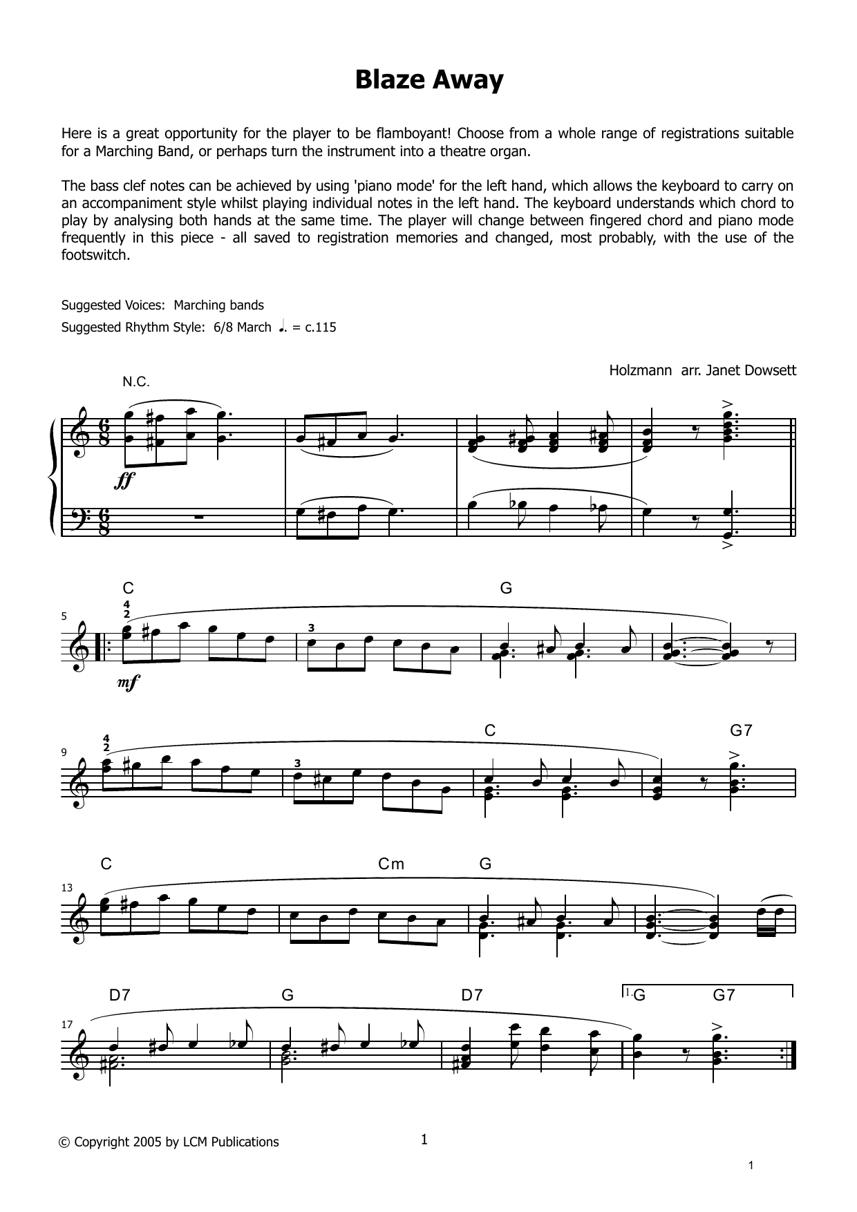 Holzmann Blaze Away (from LCME Electronic Keyboard Grade 8 List B) Sheet Music Notes & Chords for Piano Solo - Download or Print PDF