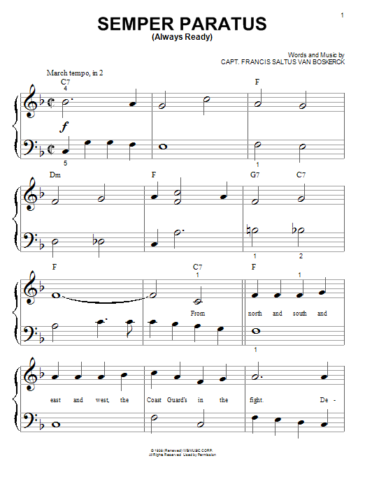 Homer Smith Semper Paratus Sheet Music Notes & Chords for Piano (Big Notes) - Download or Print PDF