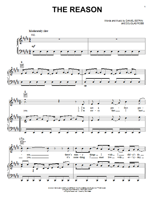 Hoobastank The Reason Sheet Music Notes & Chords for Easy Piano - Download or Print PDF