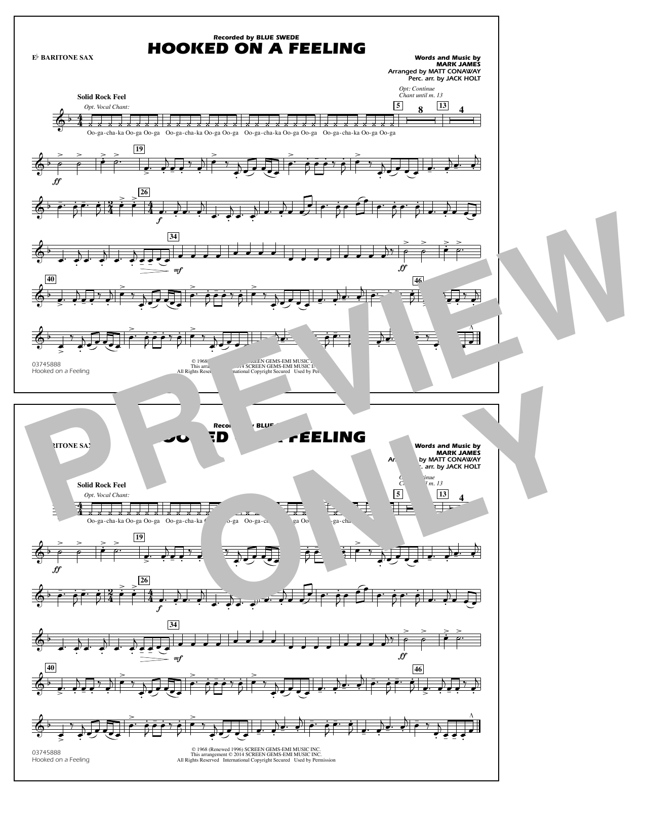 Matt Conaway Hooked On A Feeling Eb Baritone Sax Sheet Music Download Pdf Score 338832