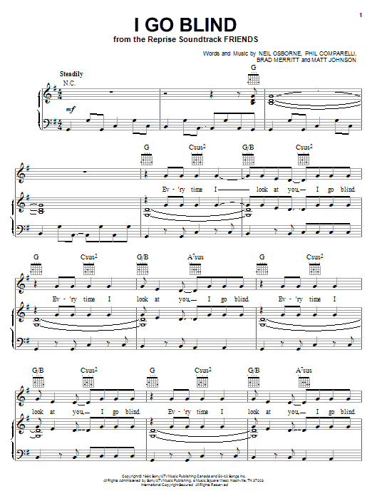 Hootie & The Blowfish I Go Blind Sheet Music Notes & Chords for Piano, Vocal & Guitar (Right-Hand Melody) - Download or Print PDF