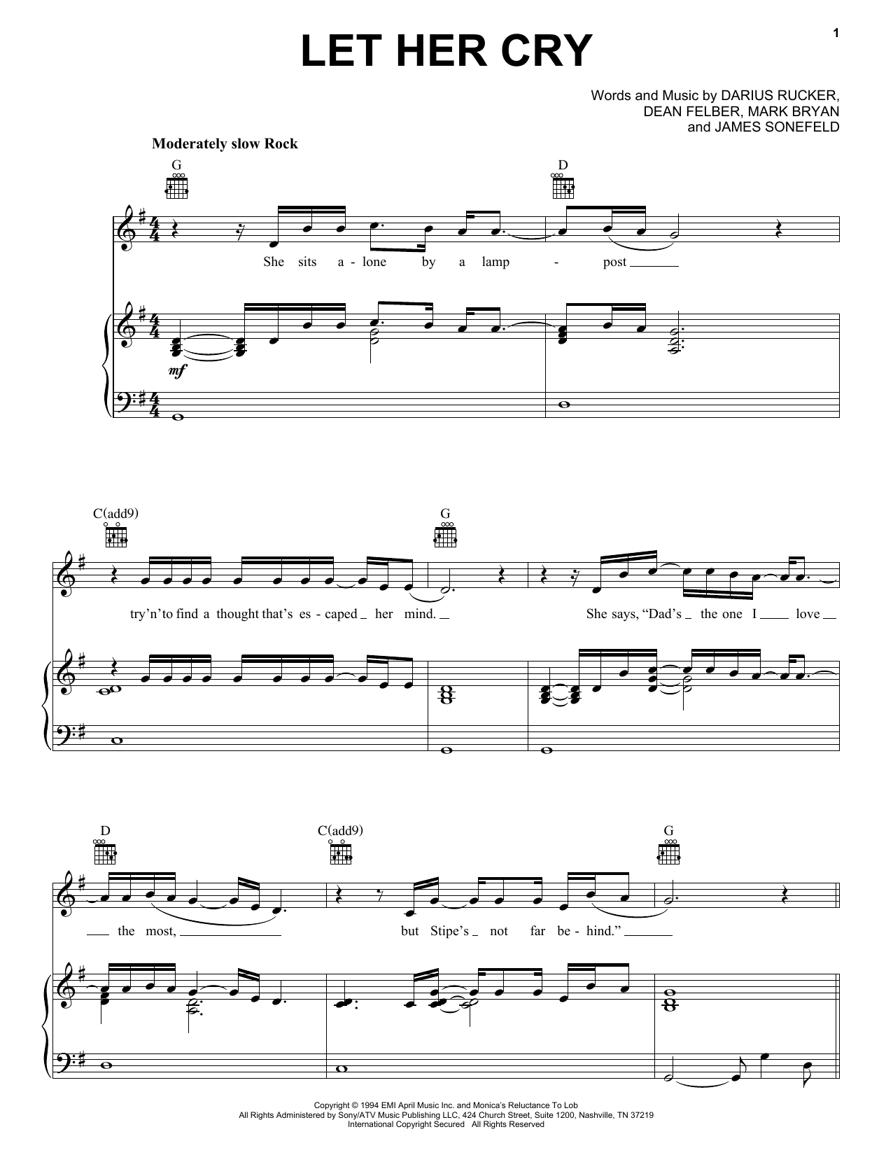 Hootie & The Blowfish Let Her Cry Sheet Music Notes & Chords for Lyrics & Chords - Download or Print PDF