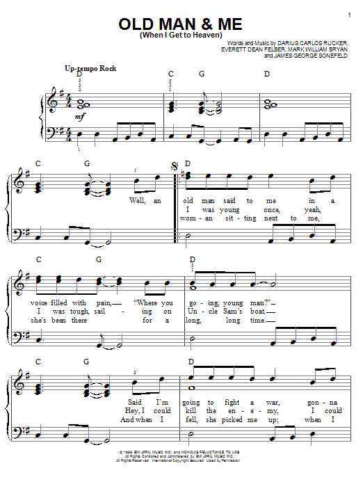 Hootie & The Blowfish Old Man & Me (When I Get To Heaven) Sheet Music Notes & Chords for Easy Piano - Download or Print PDF