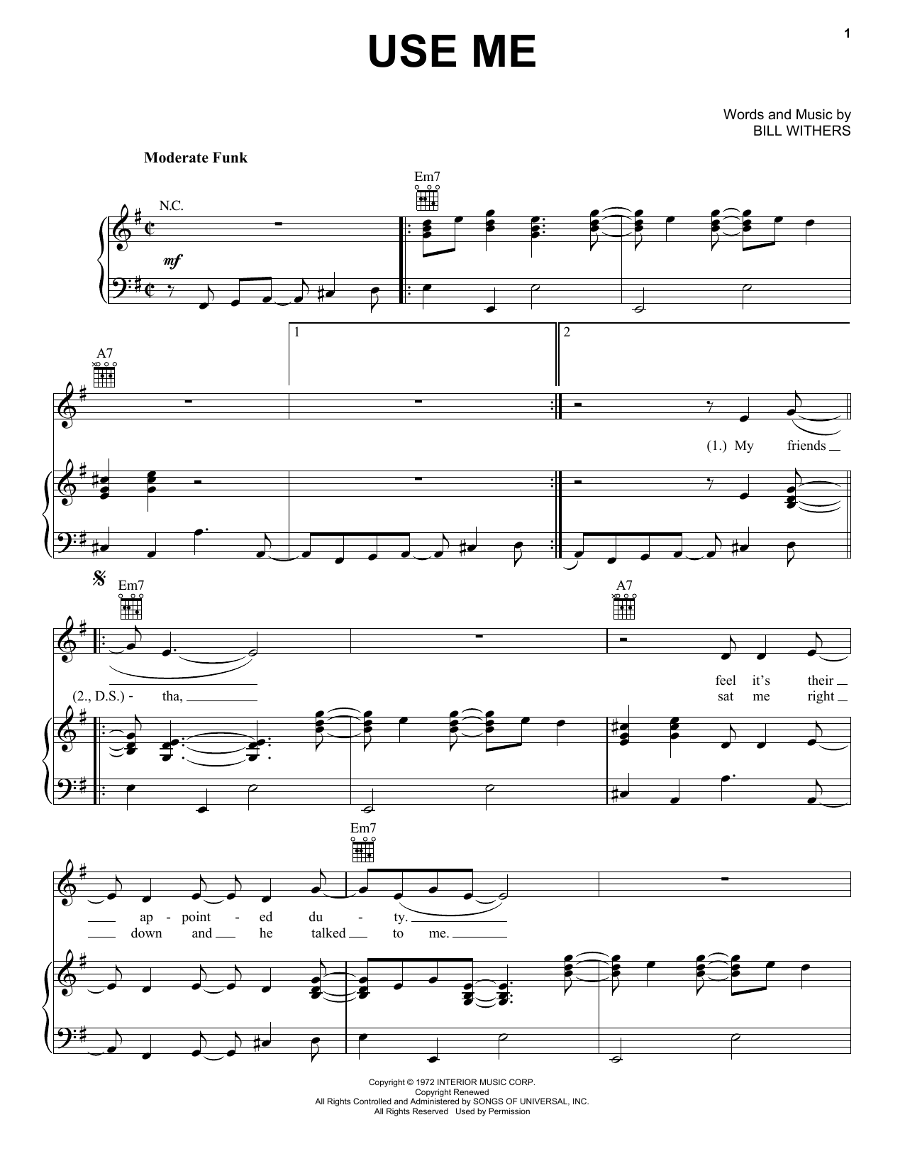 Hootie & The Blowfish Use Me Sheet Music Notes & Chords for Piano, Vocal & Guitar (Right-Hand Melody) - Download or Print PDF