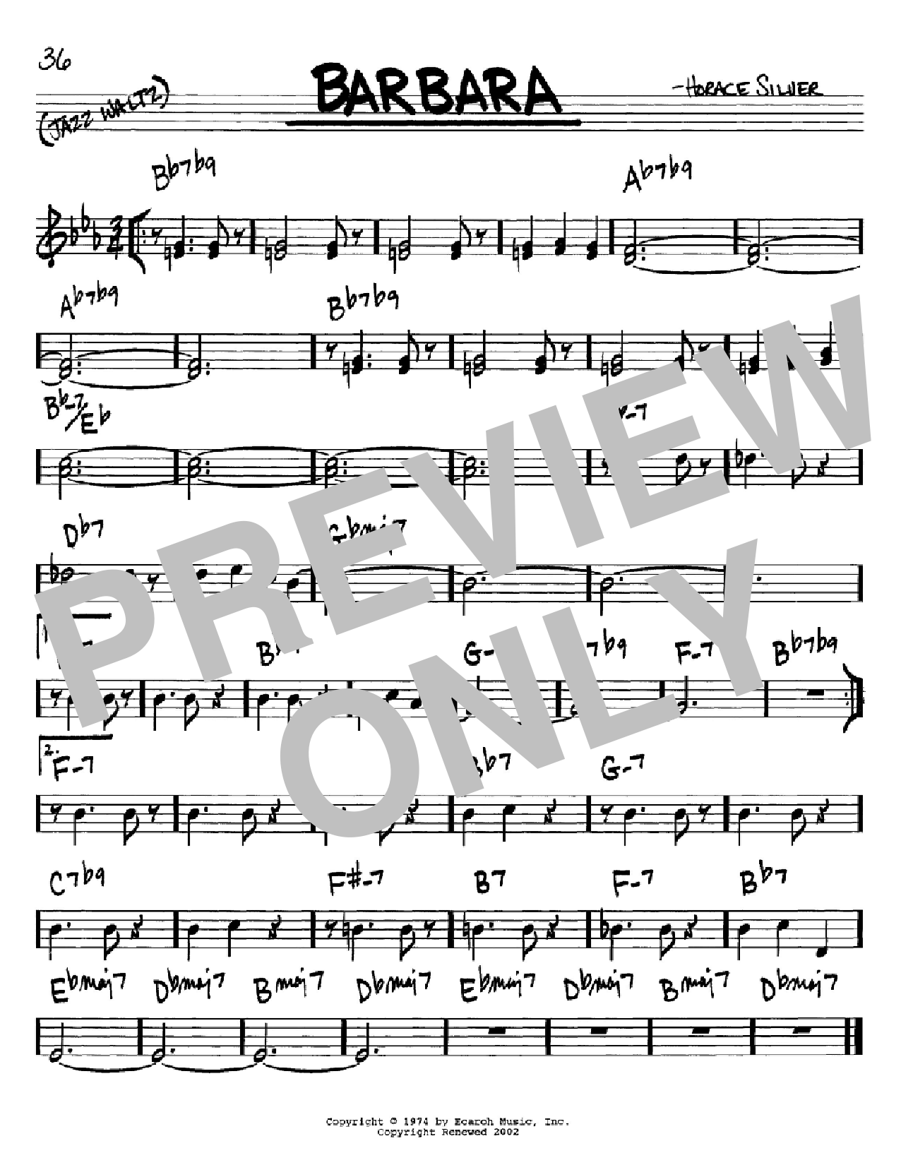 Horace Silver Barbara Sheet Music Notes & Chords for Real Book – Melody & Chords – C Instruments - Download or Print PDF