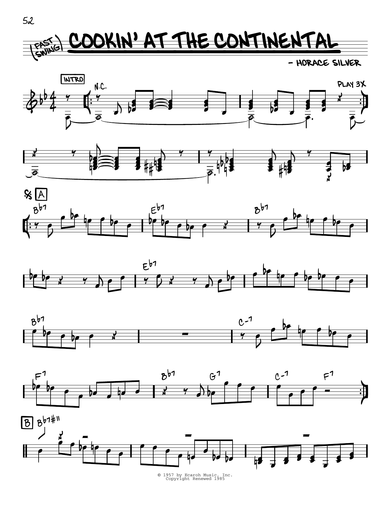 Horace Silver Cookin' At The Continental Sheet Music Notes & Chords for Real Book – Melody & Chords - Download or Print PDF