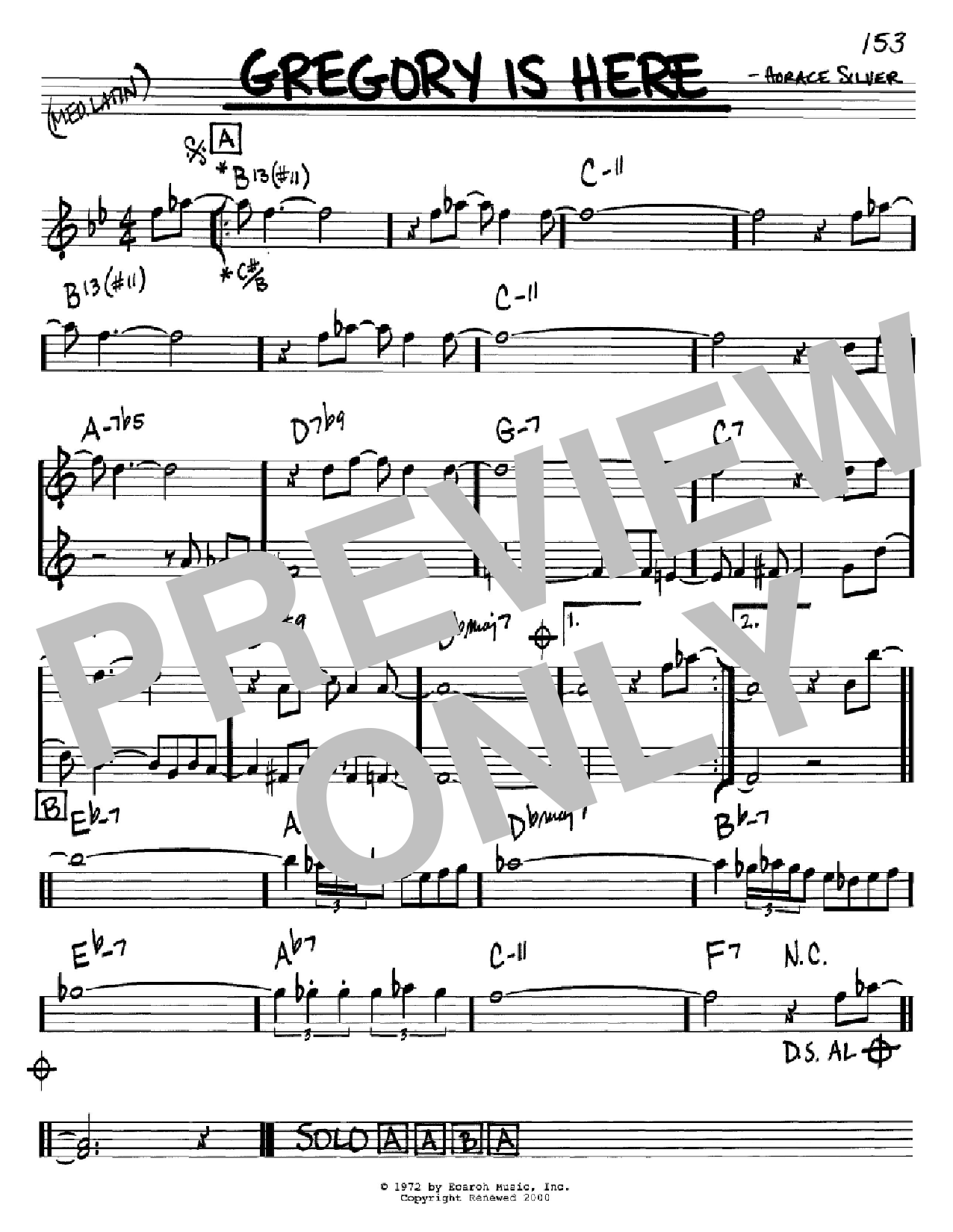 Horace Silver Gregory Is Here Sheet Music Notes & Chords for Real Book – Melody & Chords – C Instruments - Download or Print PDF
