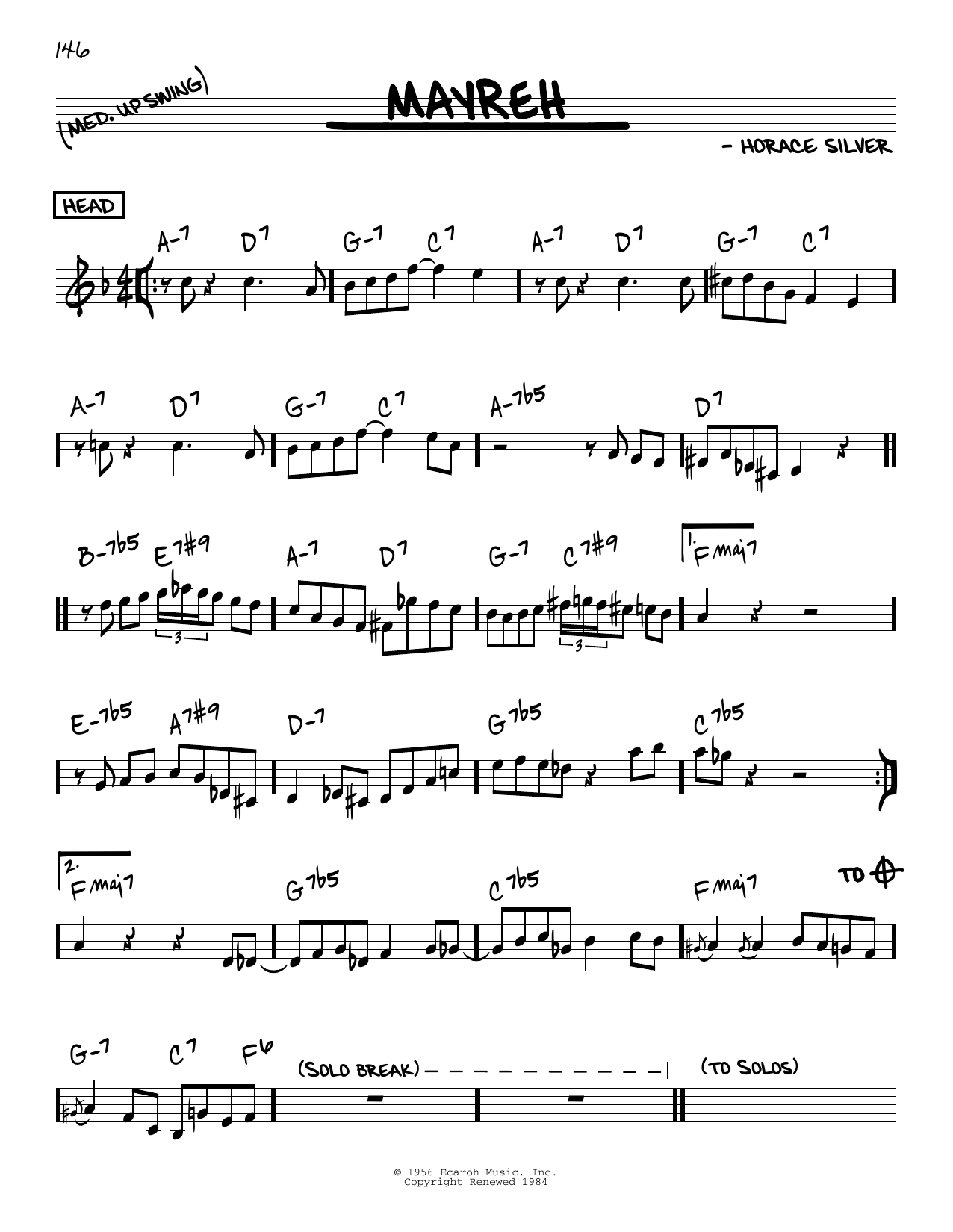 Horace Silver Mayreh Sheet Music Notes & Chords for Real Book – Melody & Chords – C Instruments - Download or Print PDF