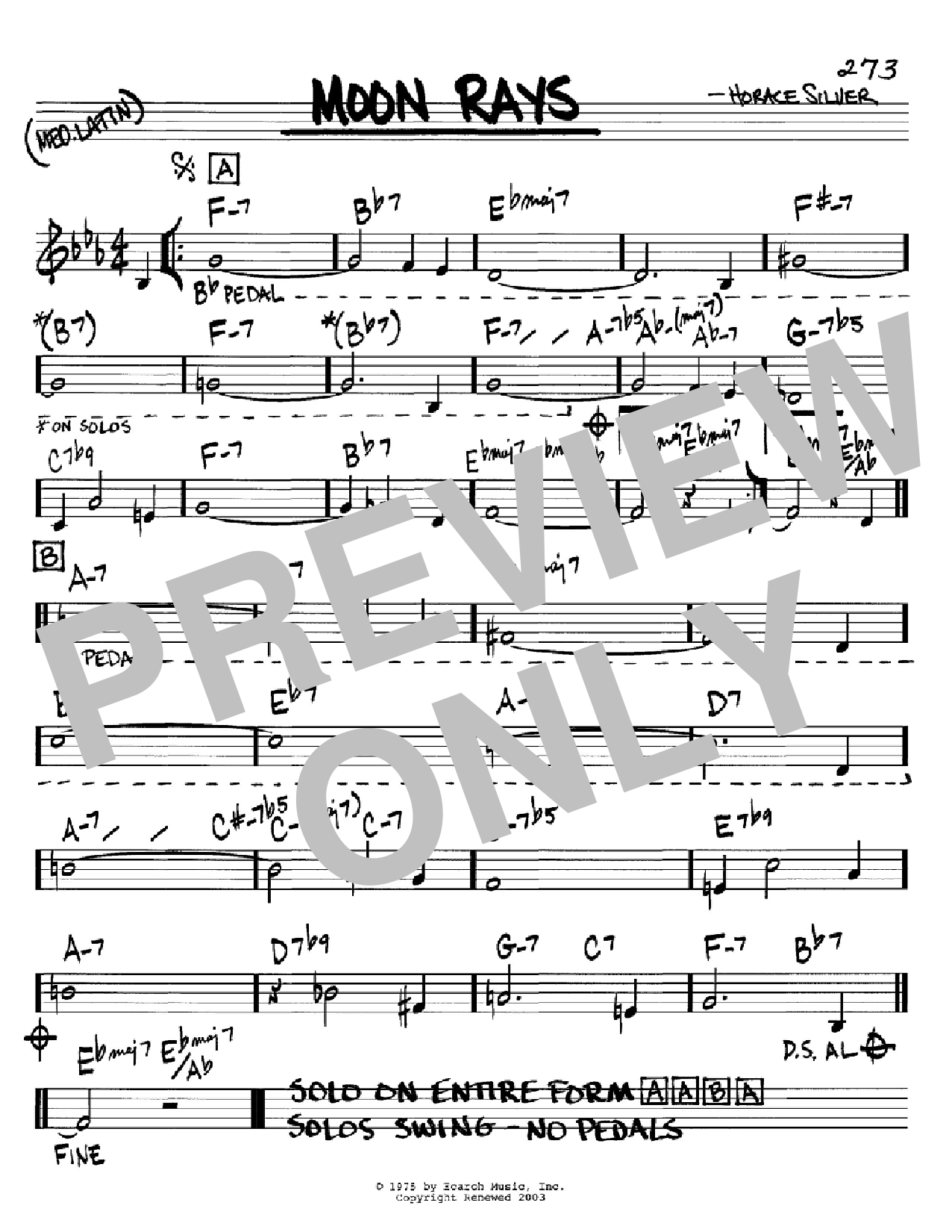 Horace Silver Moon Rays Sheet Music Notes & Chords for Real Book – Melody & Chords – C Instruments - Download or Print PDF