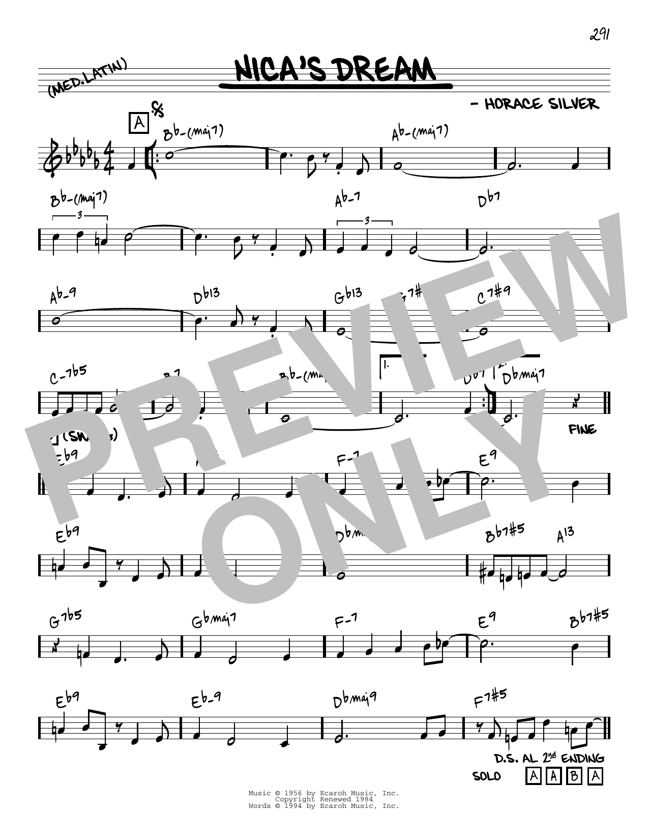 Horace Silver Nica's Dream [Reharmonized version] (arr. Jack Grassel) Sheet Music Notes & Chords for Real Book – Melody & Chords - Download or Print PDF