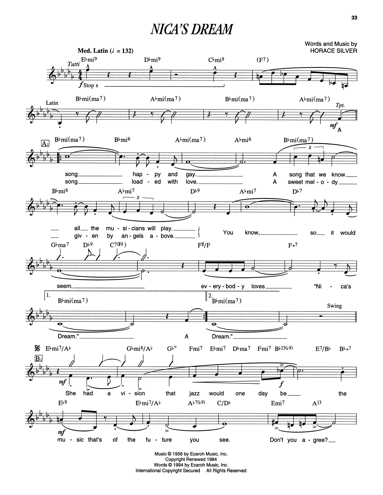 Download PDF: Nica's Dream Sheet Music by Horace Silver | Chords, Notes ...