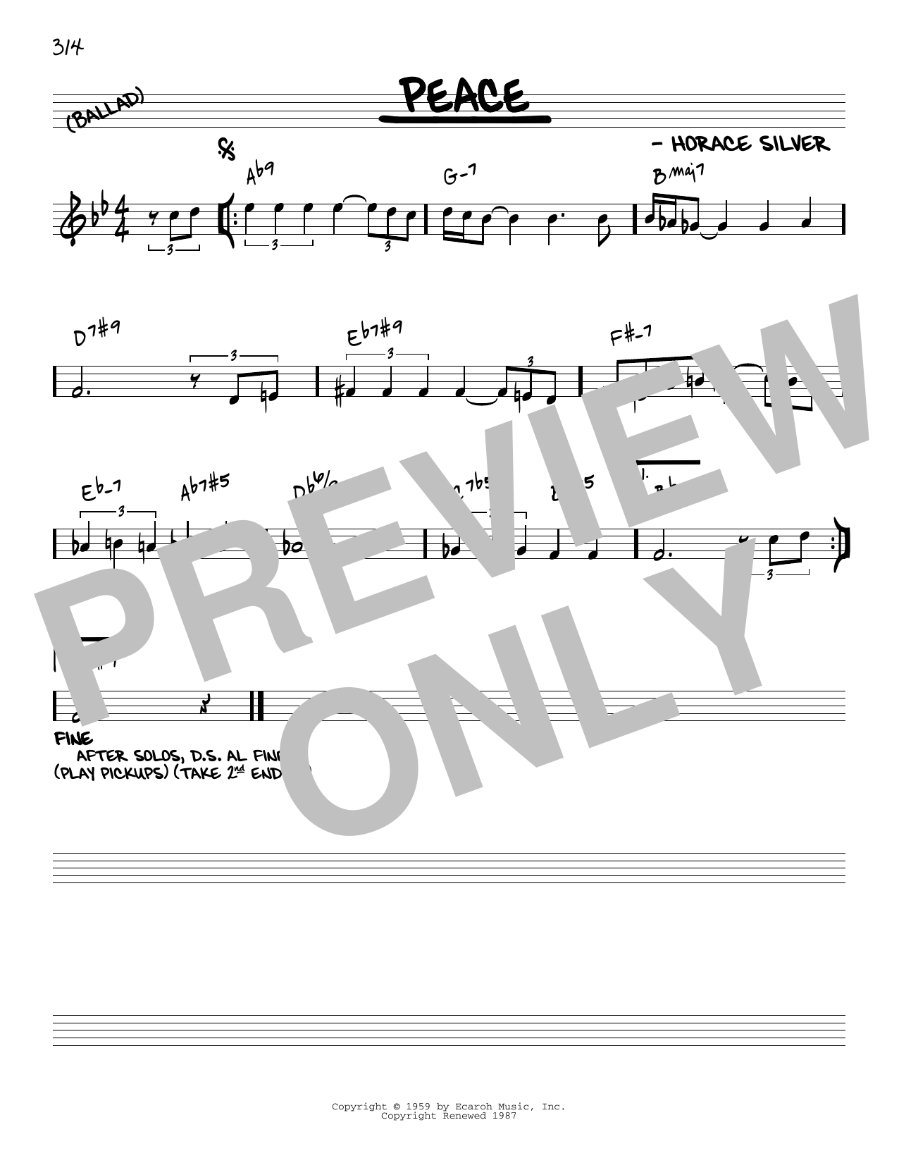 Horace Silver Peace (arr. Jack Grassel) Sheet Music Notes & Chords for Real Book – Melody & Chords - Download or Print PDF