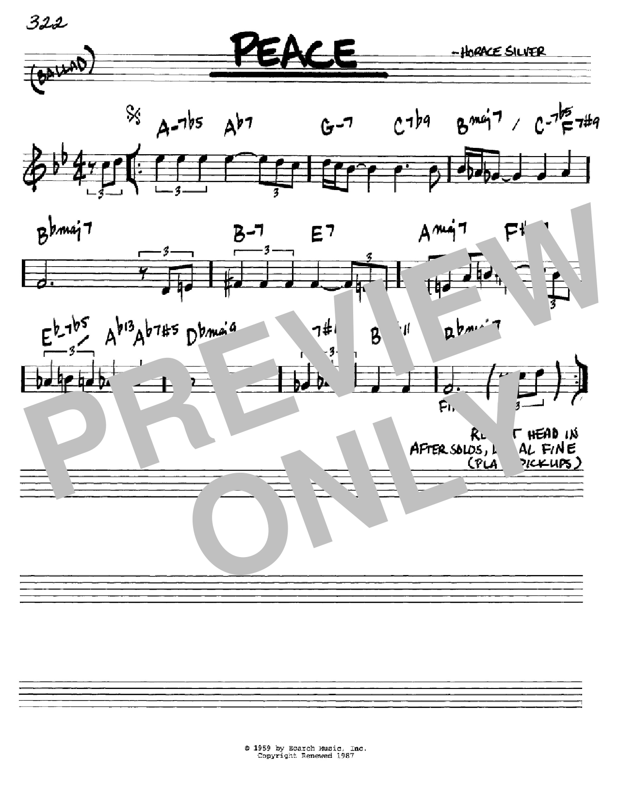 Horace Silver Peace Sheet Music Notes & Chords for Piano Transcription - Download or Print PDF