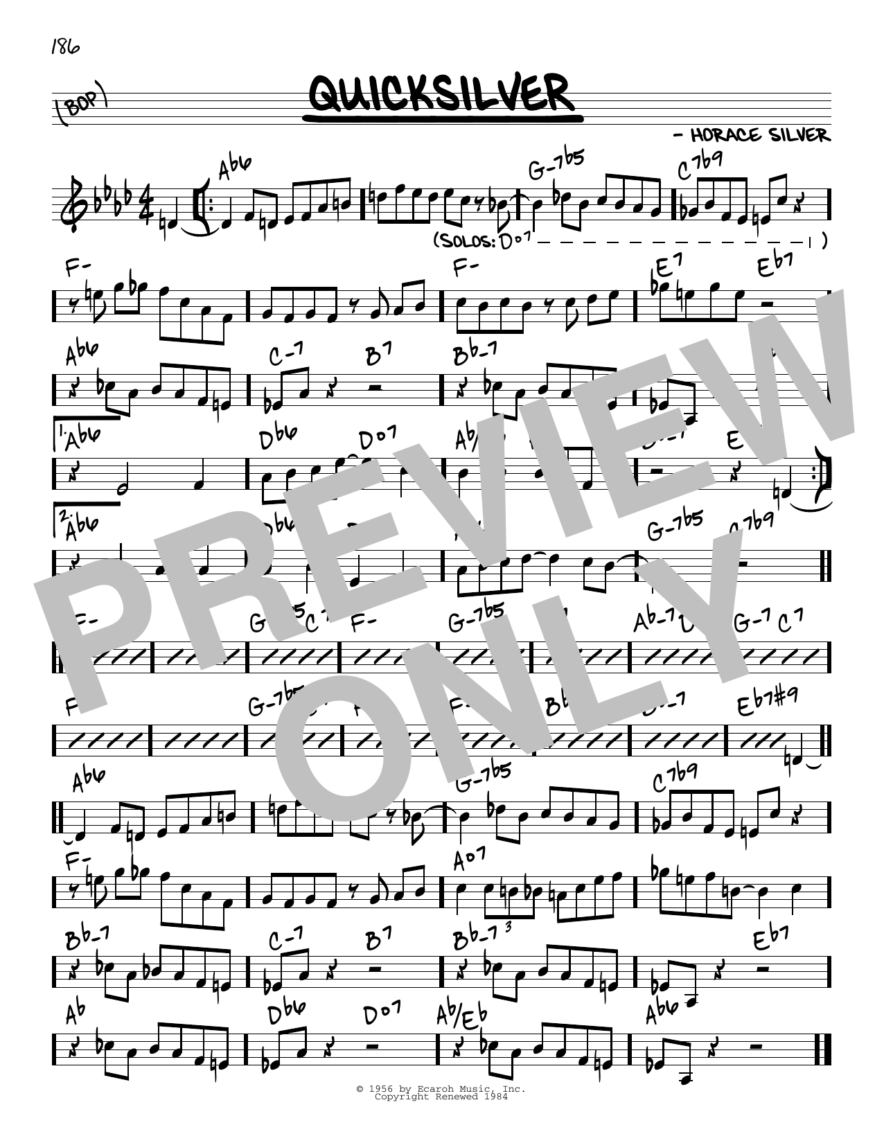 Horace Silver Quicksilver Sheet Music Notes & Chords for Real Book – Melody & Chords – C Instruments - Download or Print PDF