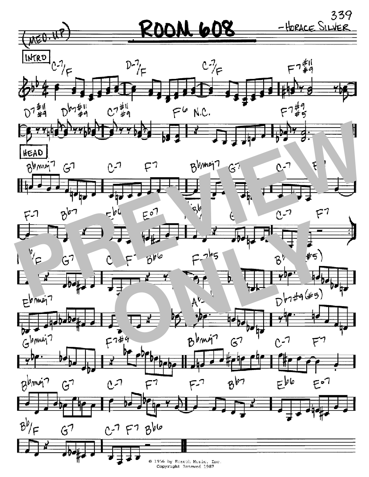 Horace Silver Room 608 Sheet Music Notes & Chords for Real Book – Melody & Chords – C Instruments - Download or Print PDF