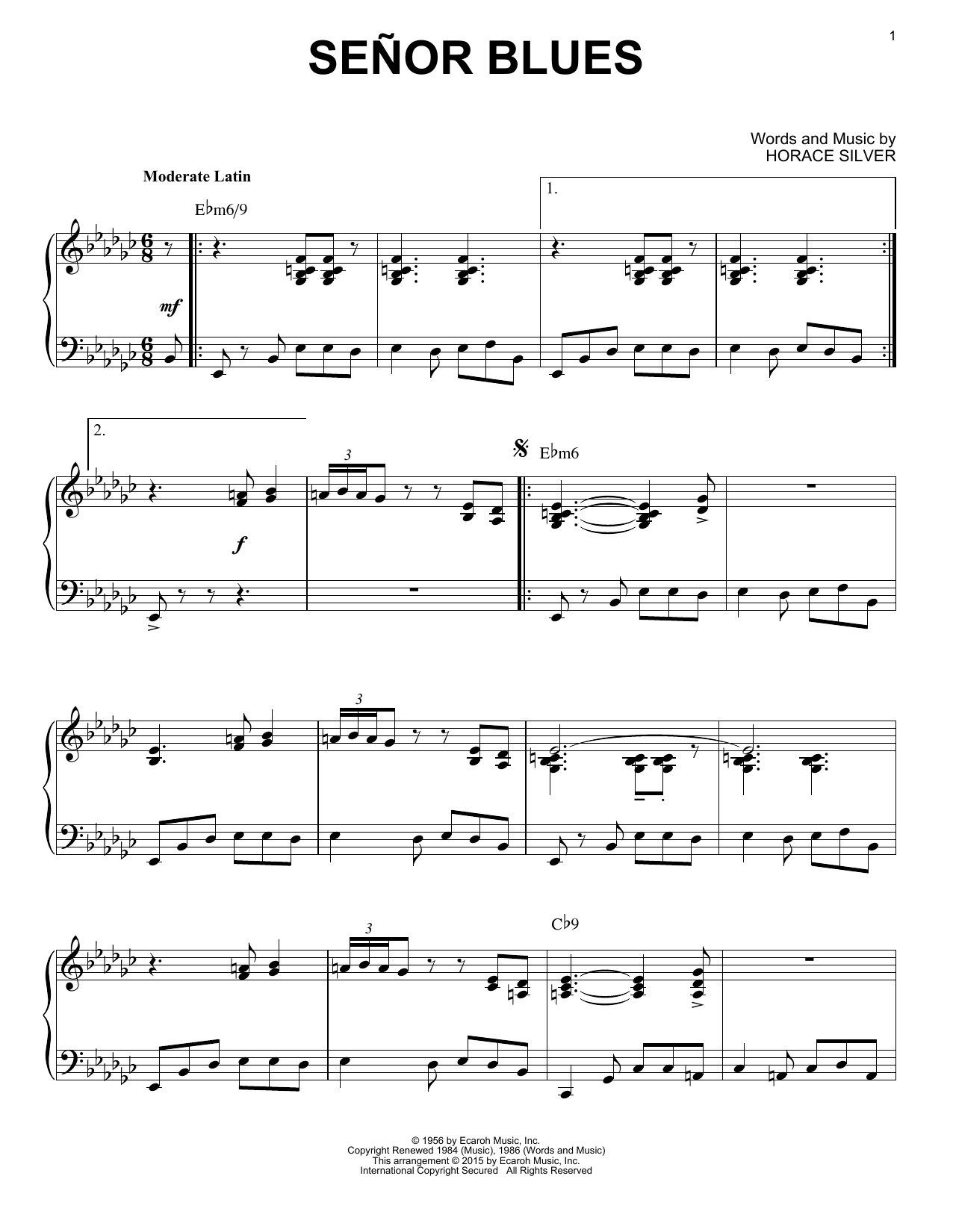 Horace Silver Señor Blues (arr. Brent Edstrom) Sheet Music Notes & Chords for Piano Solo - Download or Print PDF