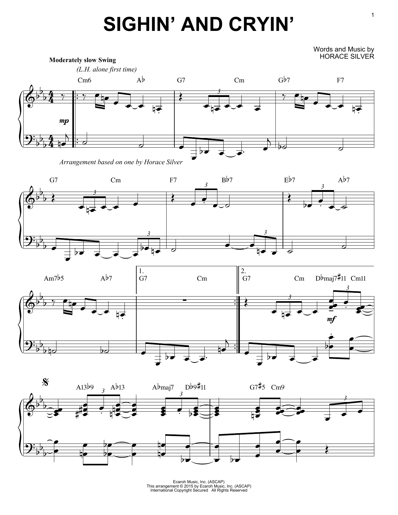 Horace Silver Sighin' And Cryin' (arr. Brent Edstrom) Sheet Music Notes & Chords for Piano Solo - Download or Print PDF