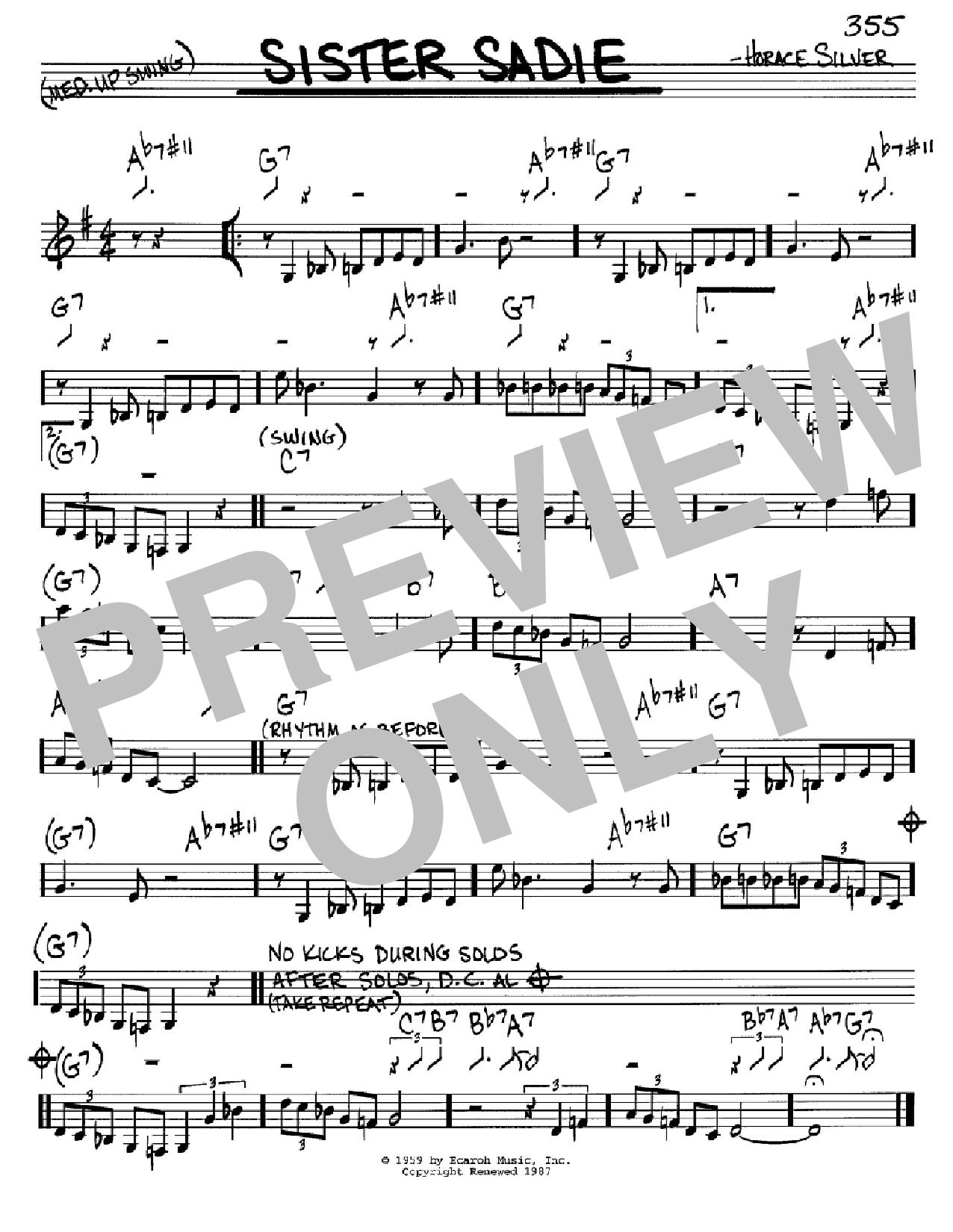 Horace Silver Sister Sadie Sheet Music Notes & Chords for Real Book – Melody & Chords – C Instruments - Download or Print PDF