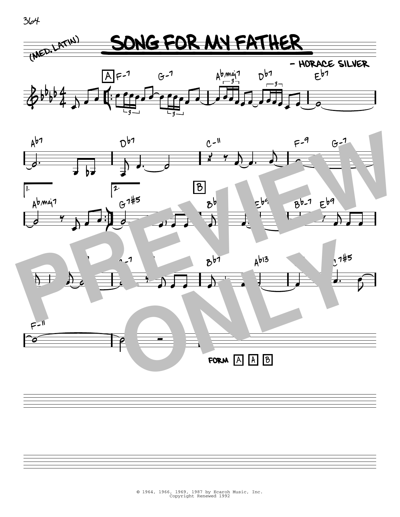 Horace Silver Song For My Father (arr. Jack Grassel) Sheet Music Notes & Chords for Real Book – Melody & Chords - Download or Print PDF