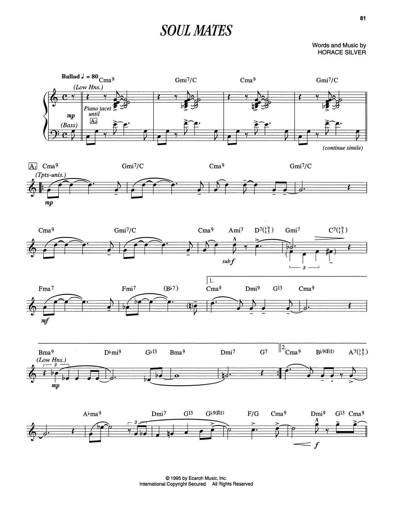 Horace Silver Soul Mates Sheet Music Notes & Chords for Piano Transcription - Download or Print PDF
