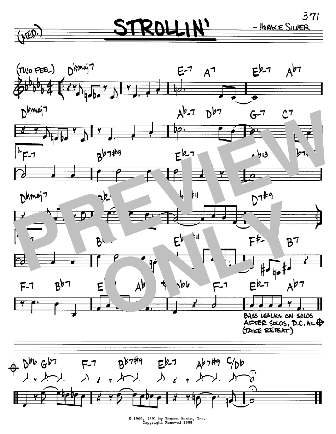 Horace Silver Strollin' Sheet Music Notes & Chords for Real Book – Melody & Chords – C Instruments - Download or Print PDF