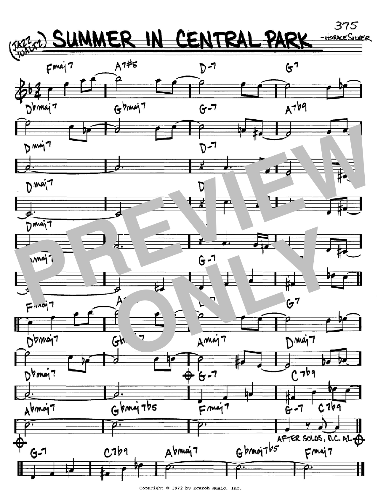 Horace Silver Summer In Central Park Sheet Music Notes & Chords for Real Book – Melody & Chords – C Instruments - Download or Print PDF