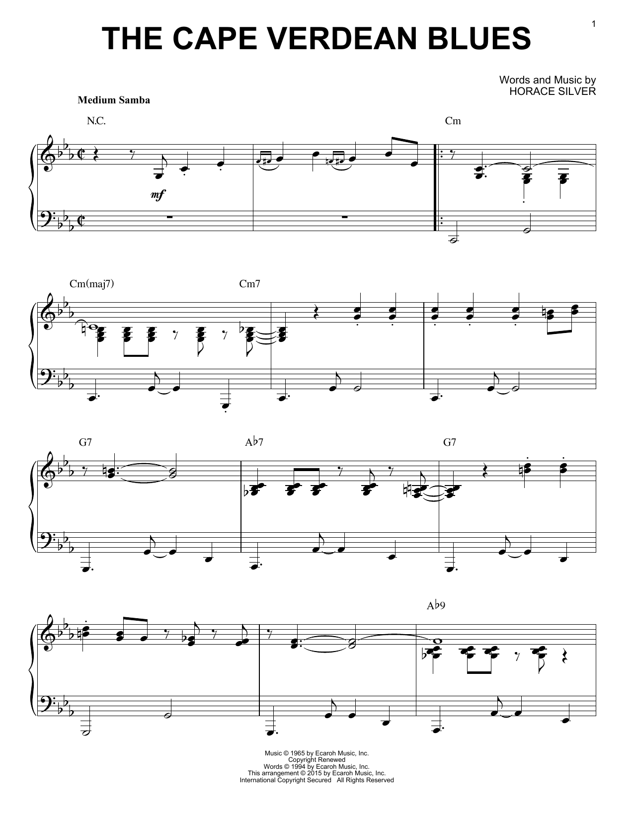 Horace Silver The Cape Verdean Blues (arr. Brent Edstrom) Sheet Music Notes & Chords for Piano Solo - Download or Print PDF