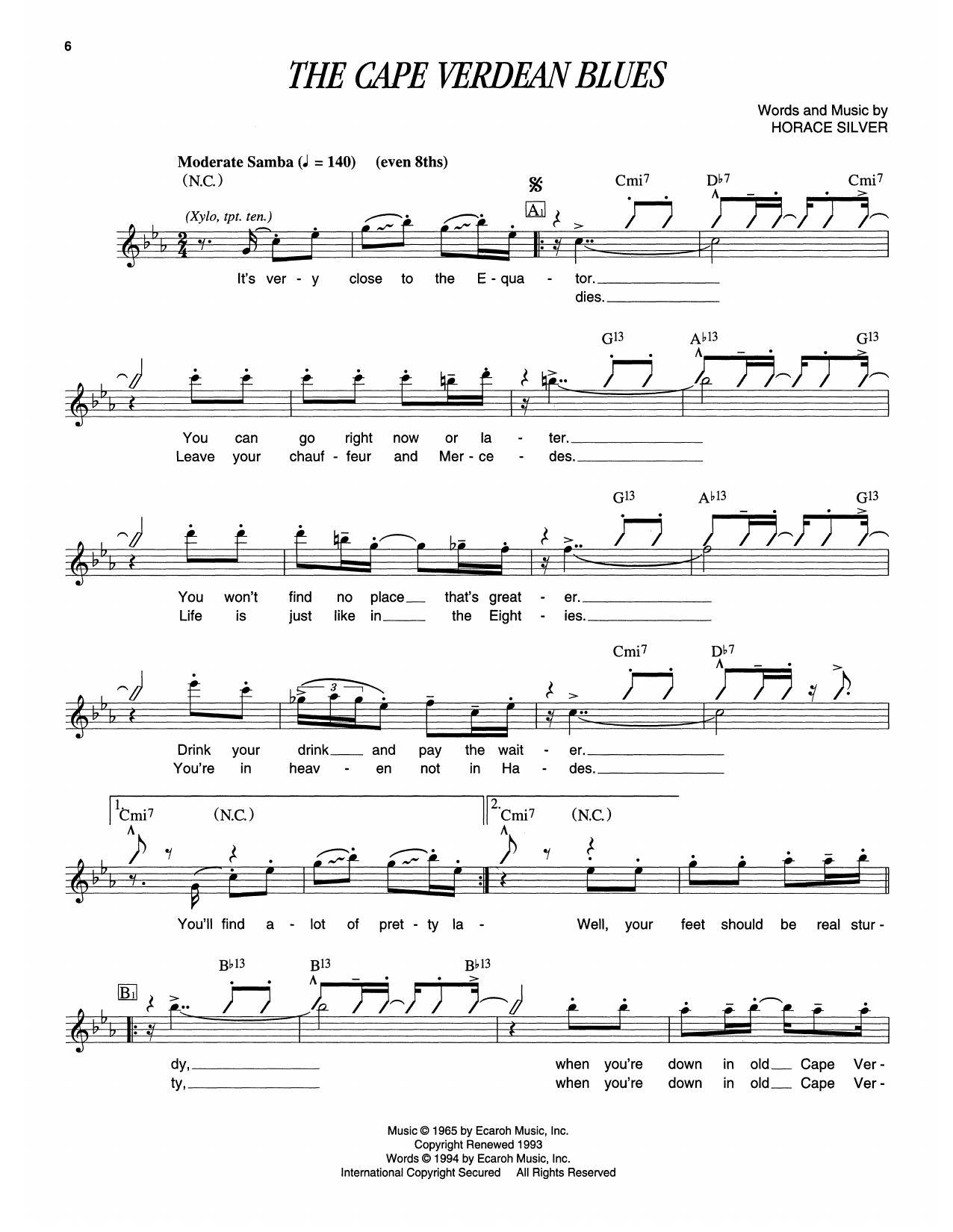 Horace Silver The Cape Verdean Blues Sheet Music Notes & Chords for Piano Transcription - Download or Print PDF