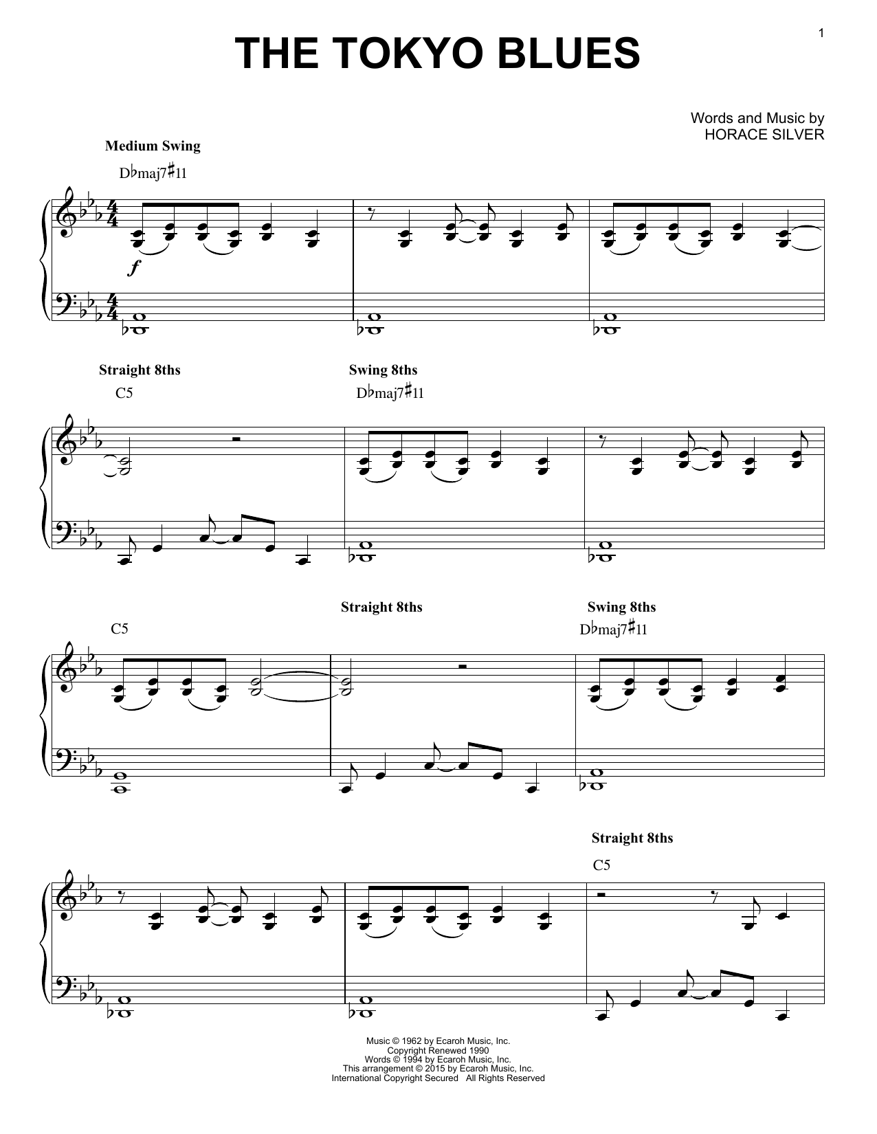 Horace Silver The Tokyo Blues (arr. Brent Edstrom) Sheet Music Notes & Chords for Piano Solo - Download or Print PDF