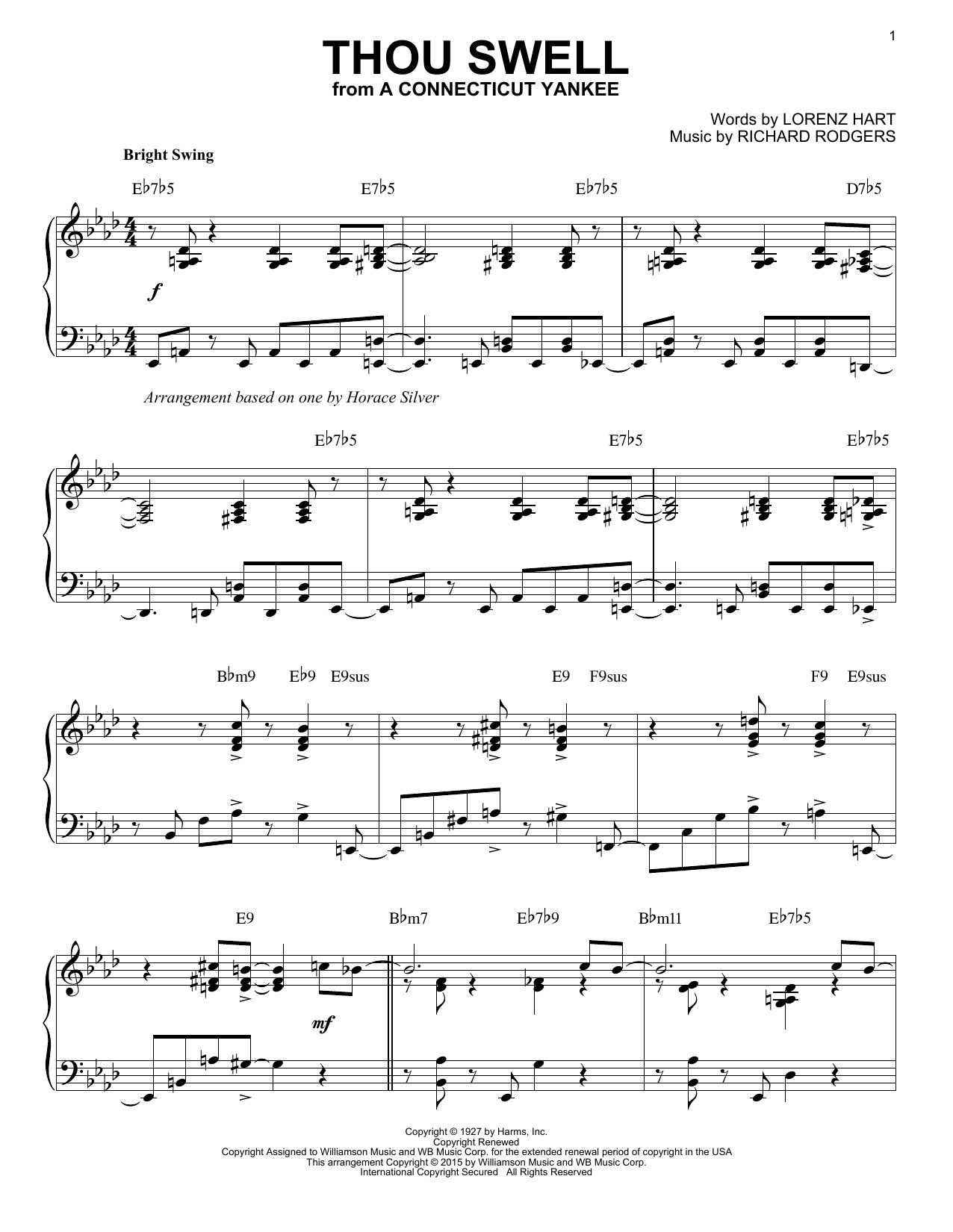 Horace Silver Thou Swell (arr. Brent Edstrom) Sheet Music Notes & Chords for Piano - Download or Print PDF