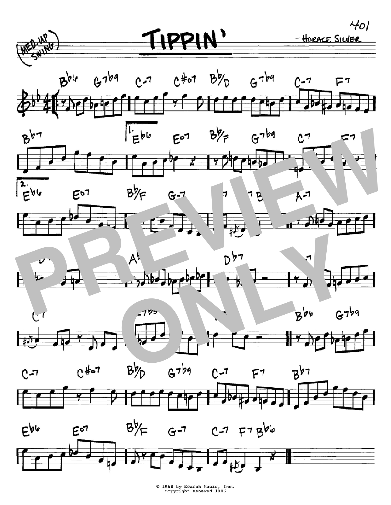 Horace Silver Tippin' Sheet Music Notes & Chords for Real Book – Melody & Chords – C Instruments - Download or Print PDF